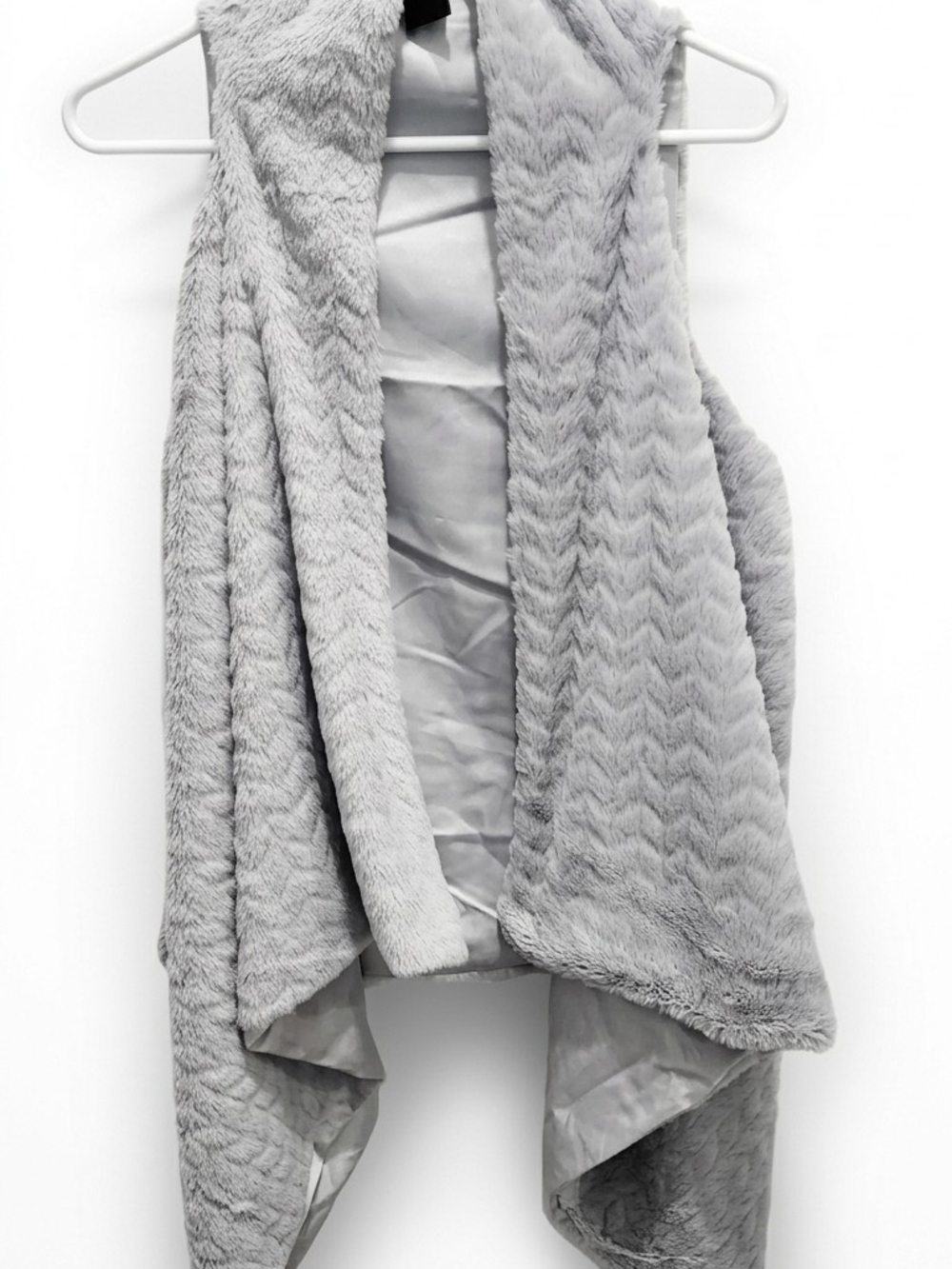 Cozy Light Gray Faux Fur Draped Teddy Vest - Women's Layering Jacket